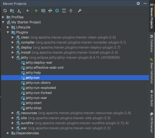 IDE showing Maven plugins