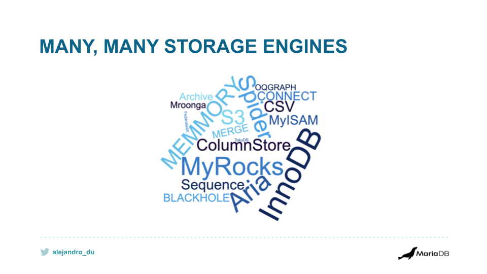 Algunos de los motores de almacenamiento disponibles en MariaDB