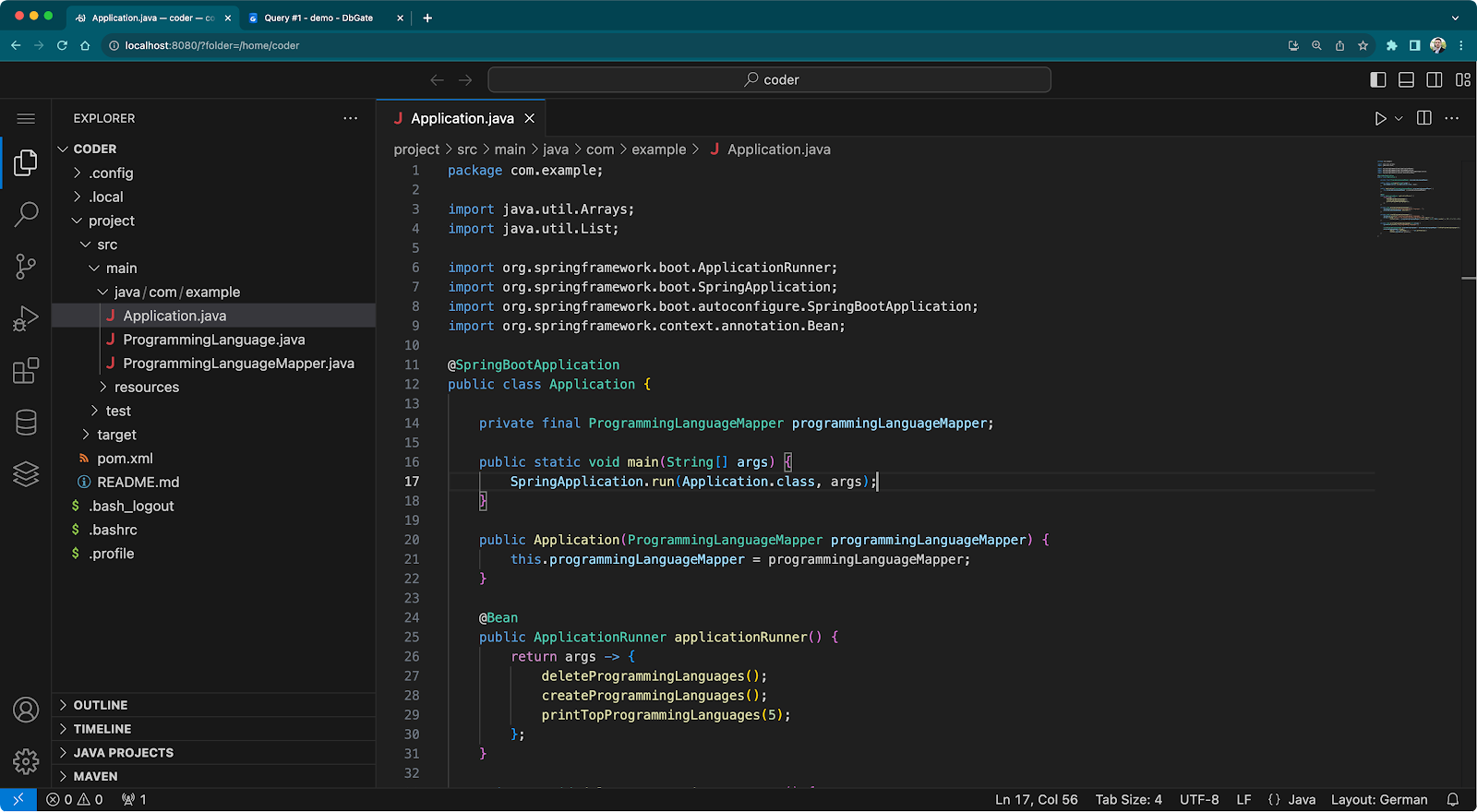VS Code running in the browser